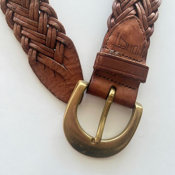 Brighton Honest Brown Wide Women's Woven Belt w Heavy Brass Buckle Sz 30 - Picture 8 of 9